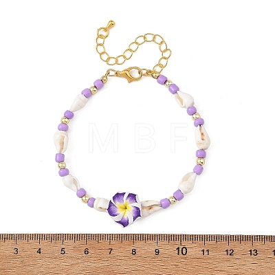 Polymer Clay Flower & Glass & Natural Trumpet Shell Beaded Bracelets for Women BJEW-JB14391-1