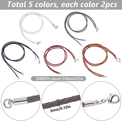 10Pcs 5 Colors Braided Leather Cords NCOR-SC0001-02-1