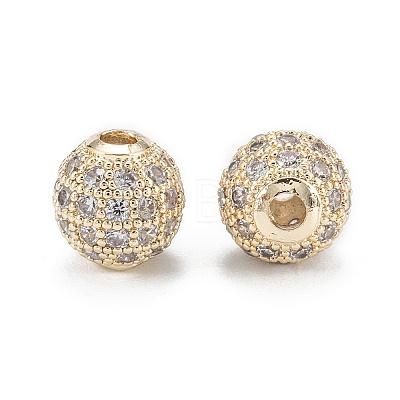 Brass Micro Pave Clear Cubic Zirconia Beads ZIRC-D274-02G-02-1
