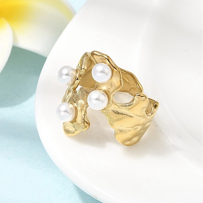 304 Stainless Steel with Imitation Pearl Cuff Open Rings for Women RJEW-Z144-01G-04-1