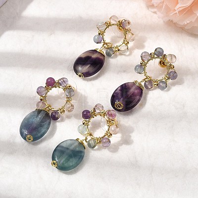 Natural Mixed Stone Dangle Stud Earrings EJEW-G454-01G-1