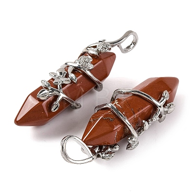 Natural Red Jasper Double Terminal Pointed Pendants G-C144-03P-03-1