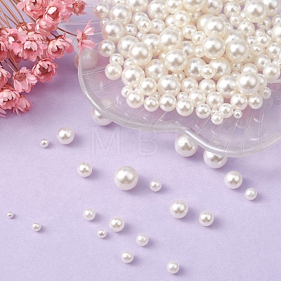 300Pcs 6 Sizes ABS Plastic Imitation Pearl Round Beads MACR-YW0002-67-1