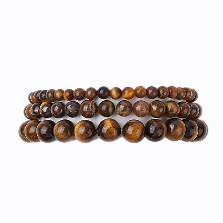 3Pcs Round Natural Tiger Eye Beads Stretch Bracelets BJEW-JB10964-1