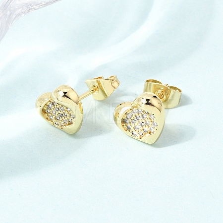 Brass Micro Pave Cubic Zirconia Stud Earrings for Women KK-CBABCD6-07G-1