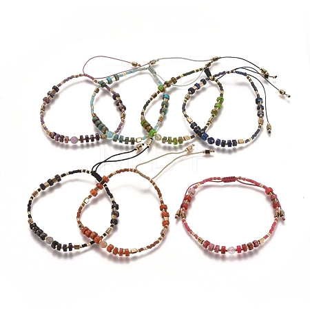Adjustable Natural Gemstone Braided Bead Bracelets BJEW-L669-C-1