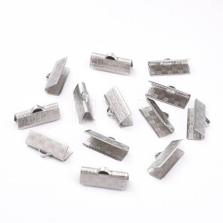 Non-Tarnish 304 Stainless Steel Ribbon Crimp Ends STAS-L244-51A-P-1