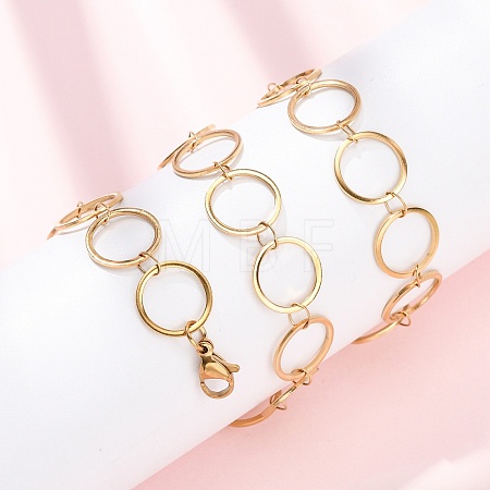 304 Stainless Steel 12MM Ring Link Chain Necklaces NJEW-P343-01C-G-1