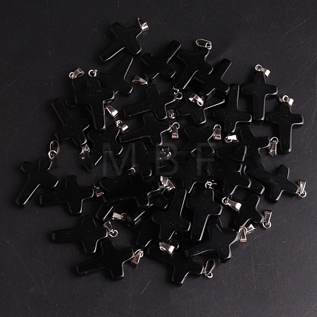 Natural Black Stone Pendants LS-G-PW0006-02P-09-1