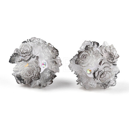 Polymer Clay Rhinestone Beads with Embossed Resin Roses RESI-T059-04B-1