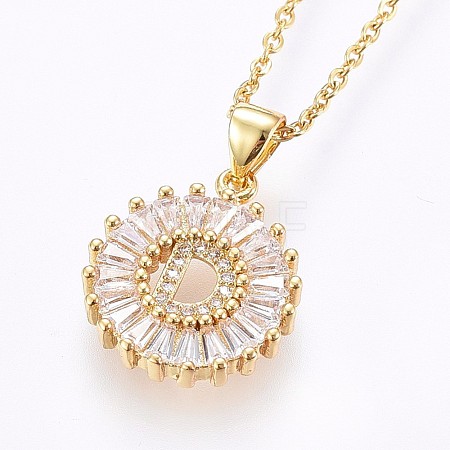 Brass Micro Pave Cubic Zirconia Initial Pendant Necklaces NJEW-H486-30G-D-1