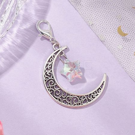 Alloy Moon & Glass Pendant Decorations HJEW-JM02689-06-1