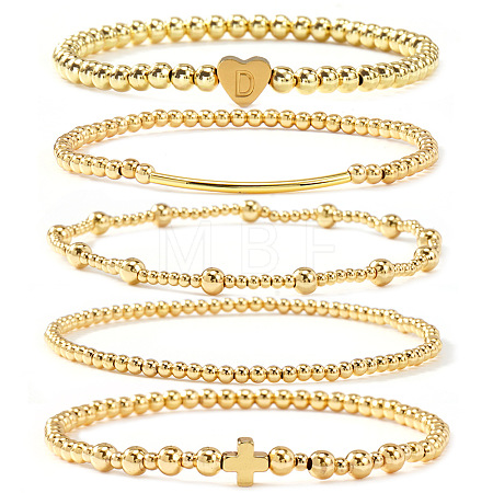 Brass and Stainless Beaded Stretch Bracelet Sets VB9693-3-1