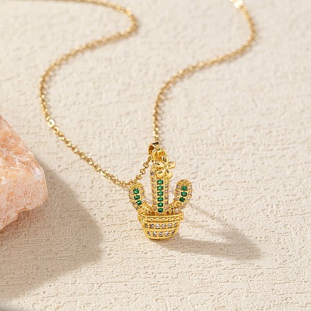 Cinco de Mayo Brass Micro Pave Cubic Zirconia Cactus Pendant Necklaces FS-WG8A002-06-1