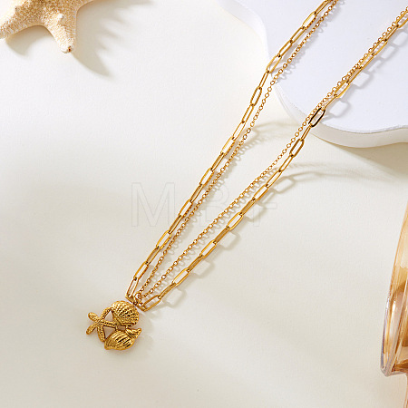 Summer Beach 304 Stainless Steel Double Layer Pendant Necklaces for Women FS-WG35B3D-01-1
