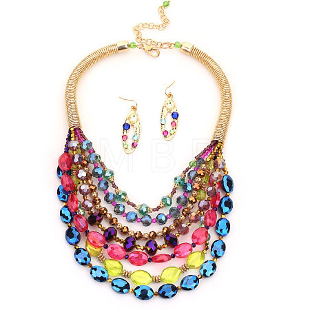 Alloy & Acrylic & Glass Multilayer Necklaces & Dangle Earrings Sets FS-WGC2698-02-1