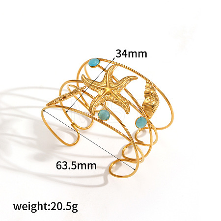304 Stainless Steel & Cat Eye Cuff Bangles WG7AE9E-03-1