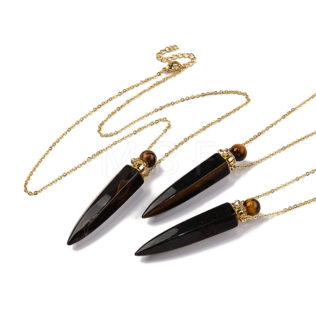 Natural Tiger Eye Bullet Shaped Perfume Bottle Pendant Necklaces G-B089-02G-04-1