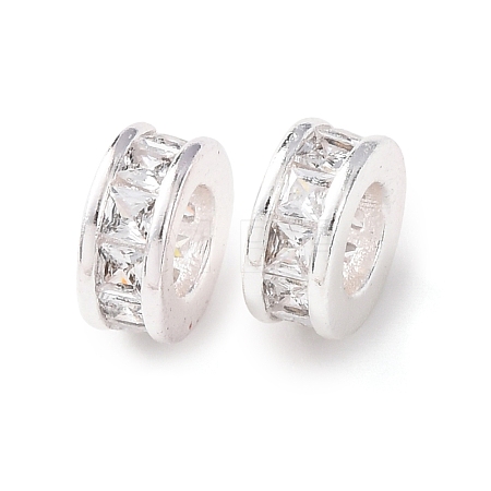 Brass Micro Pave Clear Cubic Zirconia European Beads KK-C157-25S-1