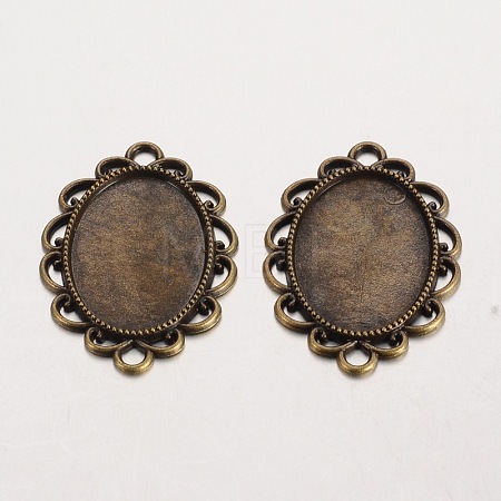 Oval Tibetan Style Alloy Cabochon Connector Settings PALLOY-K112-15AB-NR-1