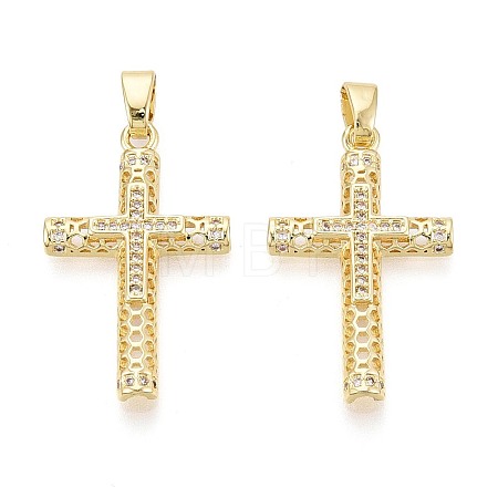 Religion Brass Micro Pave Clear Cubic Zirconia Pendants KK-T080-51G-1