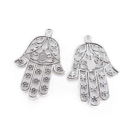 Tibetan Style Alloy Big Hamsa Hand/Hand of Fatima /Hand of Miriam Pendants TIBEP-16901-AS-NR-1