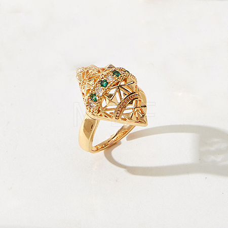 Geometric Brass Micro Pave Cubic Zirconia Geometric Open Cuff Rings for Women CG3156-1-1