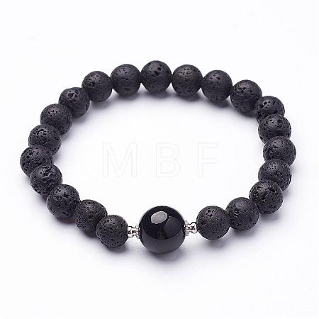 Natural Lava Rock Beaded Stretch Bracelets BJEW-JB02618-01-1