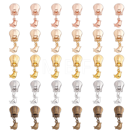 30Pcs 5 Colors Bird Charm Alloy Zipper Pull Tabs HJEW-ME00167-1