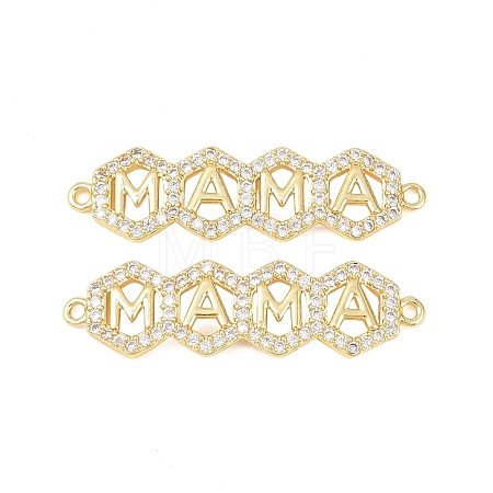 Mother's Day Brass Micro Pave Clear Cubic Zirconia Connector Charm KK-F931-27D-G-1