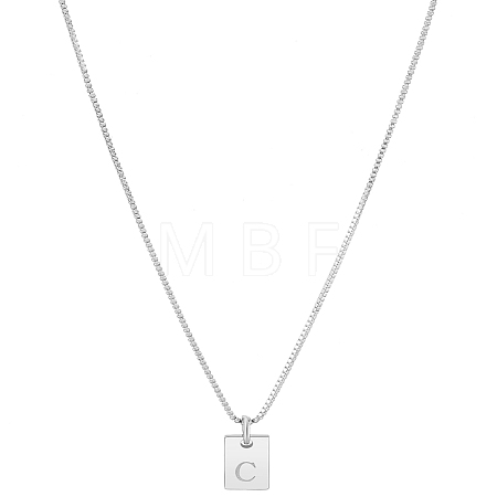 1Pc Stainless Steel Letter Rectangle Pendant Necklaces NJEW-LP0001-34C-P-1