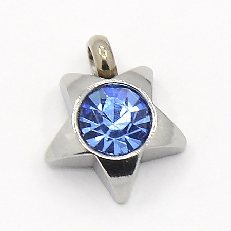 201 Stainless Steel Rhinestone Star Charm Pendants RB-M030-01G-1