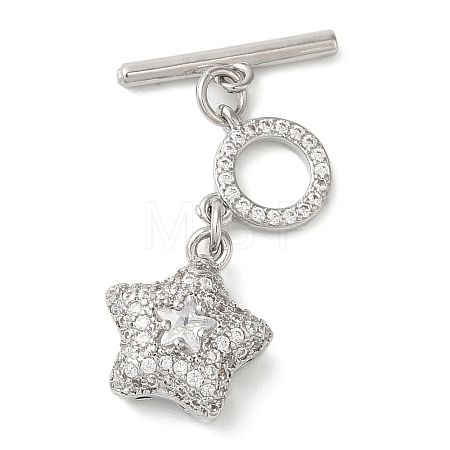 Brass Micro Pave Clear Cubic Zirconia Toggle Clasps KK-N254-81P-1