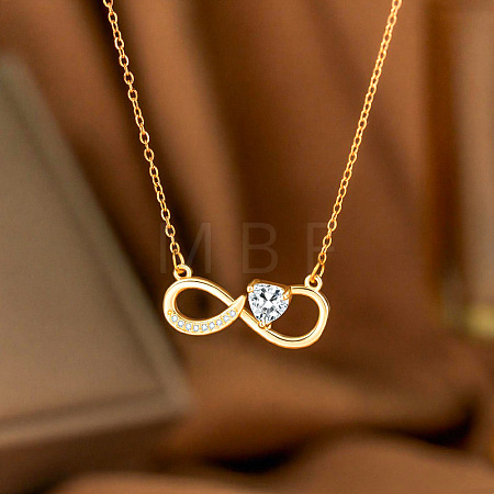 Brass Pave Clear Cubic Zirconia Infinity Pendant 304 Stainless Steel Cable Chain Necklaces for Women FS-WG7E550-02-1