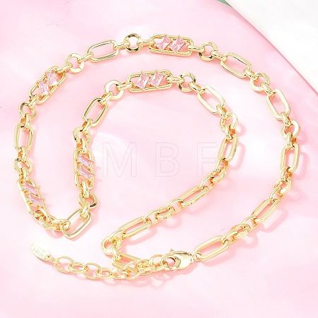 7MM Brass Pave Cubic Zirconia Figaro Chain Necklaces NJEW-D324-05G-05-1