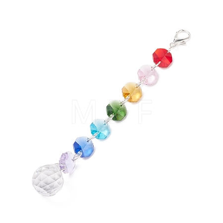 Electroplate Octagon Glass Beaded Pendant Decorations HJEW-JM00737-02-1