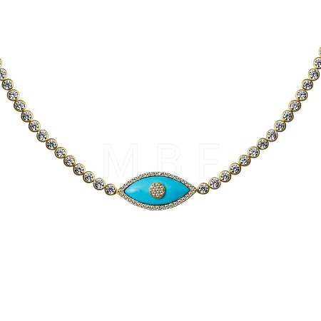 Synthetic Turquoise Evil Eye Brass Pave Clear Cubic Zirconia Tennis Chocker Necklaces WG874A5-02-1
