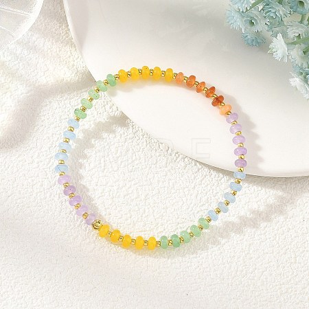Dyed Natural White Jade Rondelle Beads Stretch Bracelets for Women BJEW-JB14235-02-1