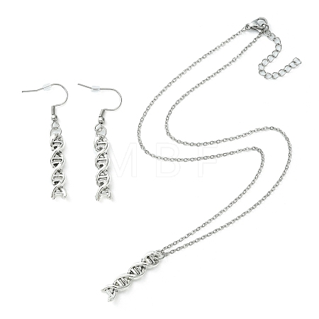 DNA Double Helix Alloy Pendant Necklaces & Danhle Earrings Jewelry Sets SJEW-JS01279-1