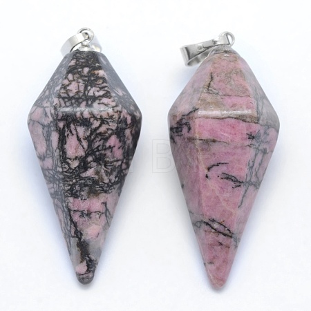 Natural Rhodonite Pointed Pendants KK-E757-F-17P-1
