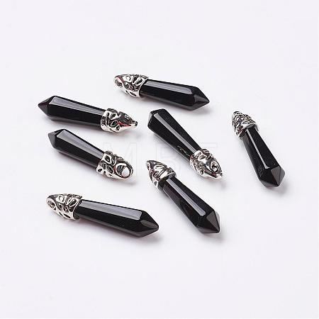 Natural Obsidian Pointed Pendants G-P309-14-1