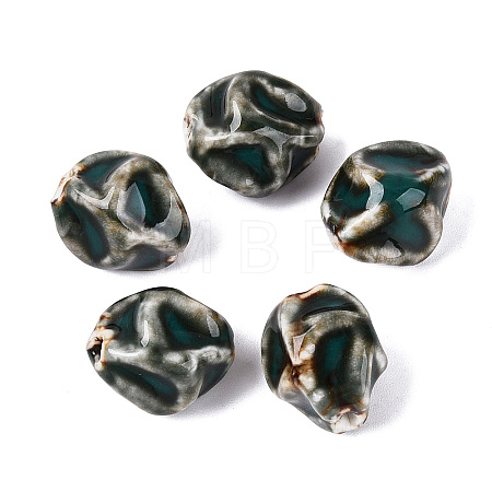 Vintage Handmade Porcelain Wrinkle Beads PORC-Q006-09G-1