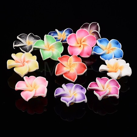 Handmade Polymer Clay 3D Flower Plumeria Beads X-CLAY-Q192-15mm-M-1