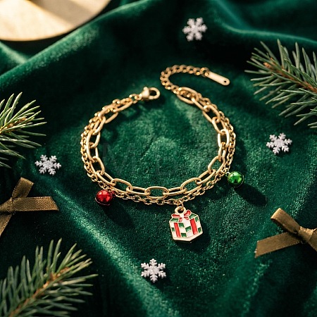 Christmas 304 Stainless Steel Enamel Charm 2-Strand Bracelets WG0157E-01-1