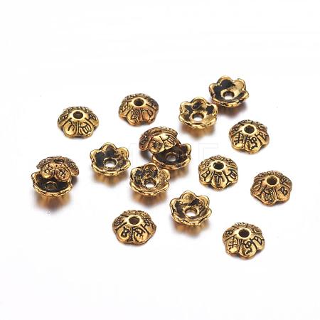 6-Petal Tibetan Style Alloy Flower Bead Caps TIBE-S220-AG-RS-1