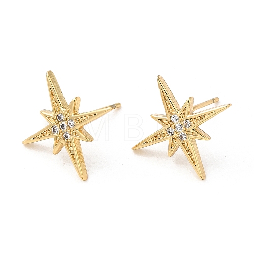 Rack Plating Brass Star Stud Earrings with Cubic Zirconia EJEW-D061-44G-1