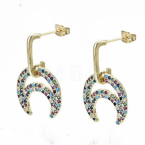 Brass Micro Pave Cubic Zirconia Dangle Stud Earrings EJEW-S208-133A-NF-1