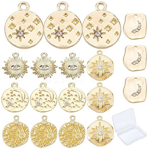 18Pcs 6 Style Brass Micro Pave Clear Cubic Zirconia Pendants & Alloy Rhinestone Pendants KK-SC0002-80-1