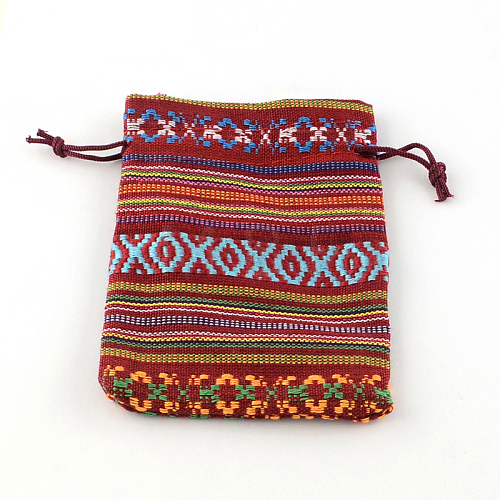 Ethnic Style Cloth Packing Pouches Drawstring Bags ABAG-R006-10x14-01G-1