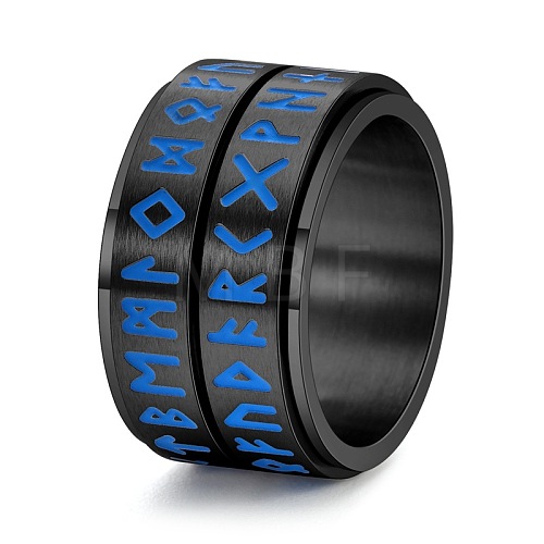 Viking Rune Titanium Steel Luminous Rotatable Finger Ring for Men PW-WG84A74-07-1